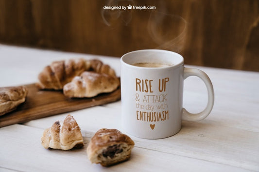 Free Breakfast Mockup With Croissants Psd
