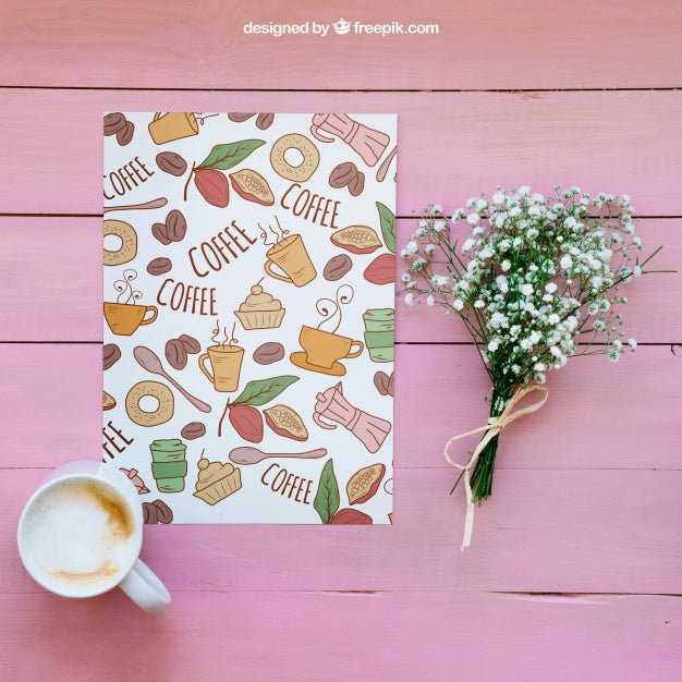 Free Breakfast Mockup With Paper And Flowers Psd