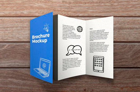 Free Brochure Mockup On Wooden Surface Psd