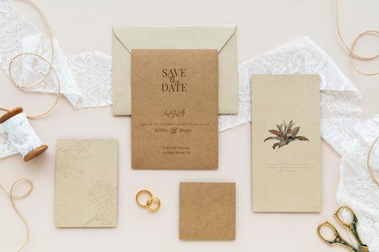 Free Brown Card Mockup Set On A White Lace Fabric Psd