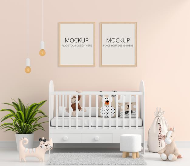 Free Brown Child Room With Picture Frame Mockup Psd