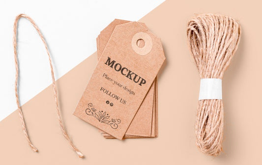 Free Brown Mock-Up Clothing Labels And Thread Psd
