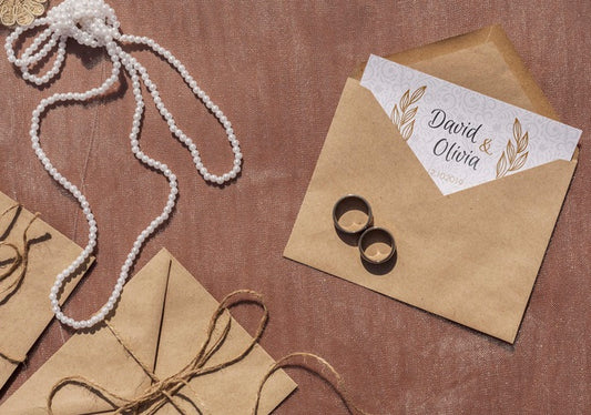 Free Brown Paper Envelopes Arrangement And Wedding Rings Psd