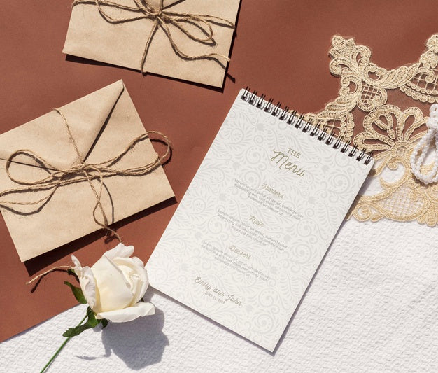 Free Brown Paper Envelopes With Rose And Notepad Psd