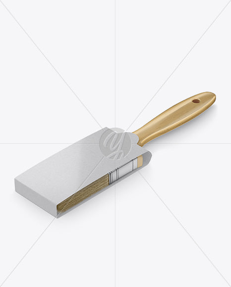 Free Brush With Wooden Grip & Kraft Label Mockup - Half Side View (High-Angle Shot)