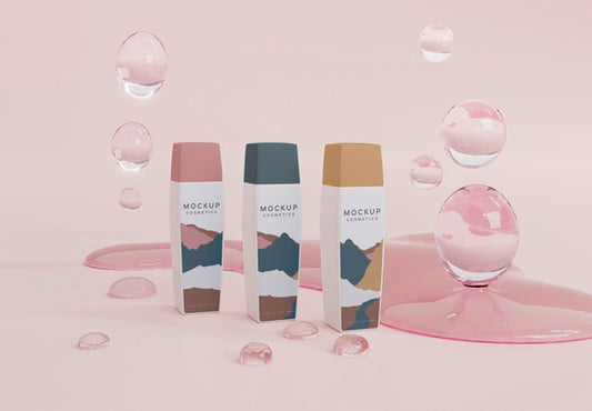 Free Bubbles And Cosmetic Container Arrangement Psd