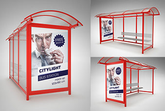Free Bus Station Citylight Mockup
