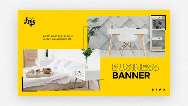 Free Business Banner Template With Desk And Bed Psd
