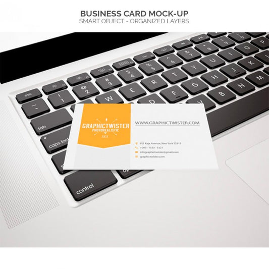 Free Business Card Mock-Up On Laptop Psd