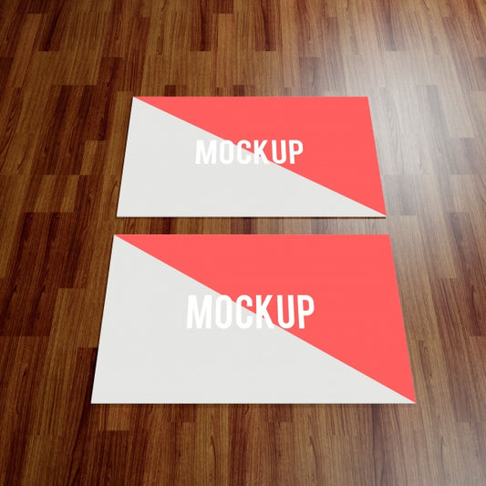 Free Business Card Mock Up On Wooden Floor Psd