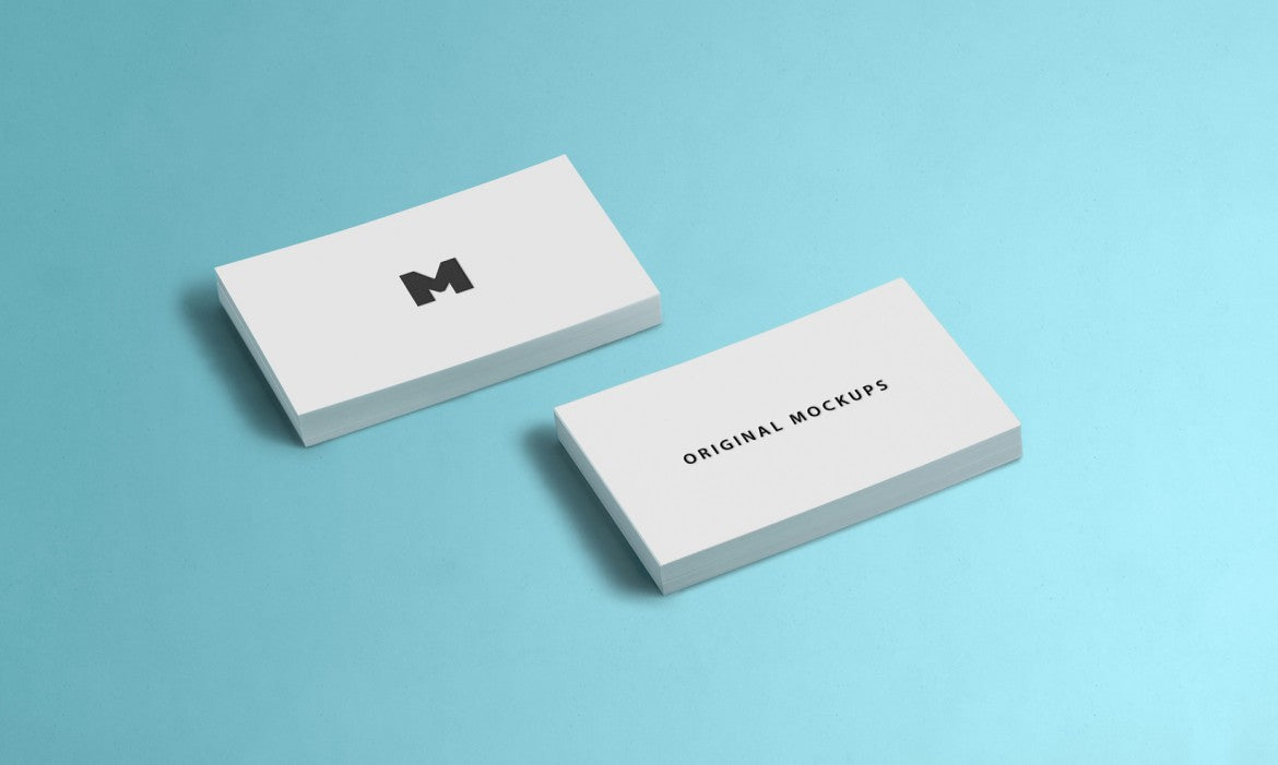 Free Business Card Mockups with Blue Background