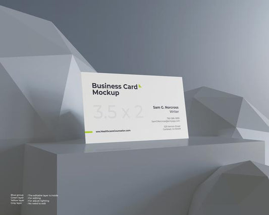 Free Business Card Mockup In Block And Sphere Geometry Surface Psd