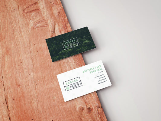Free Business Card Mockup On A Wooden Board