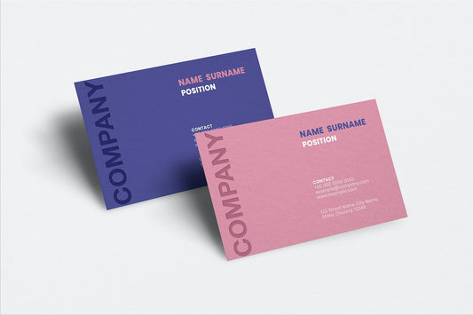 Free Business Card Mockup Psd In Pink And Purple With Front And Rear View