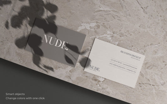 Free Business Card Mockup With Botanical Shadow And Marble Texture Psd