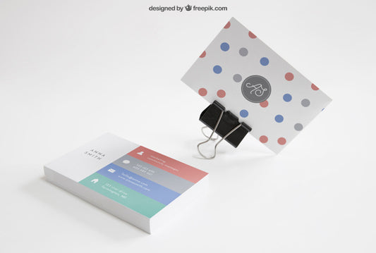 Free Business Card Mockup With Clamp And Stack Psd