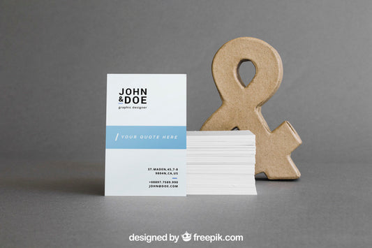 Free Business Card Mockup With Stack In Front Of Ampersand Psd