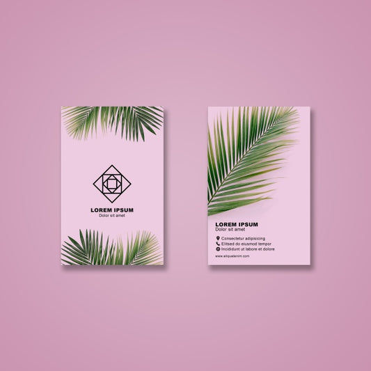 Free Business Card Mockup With Tropical Leaves Psd