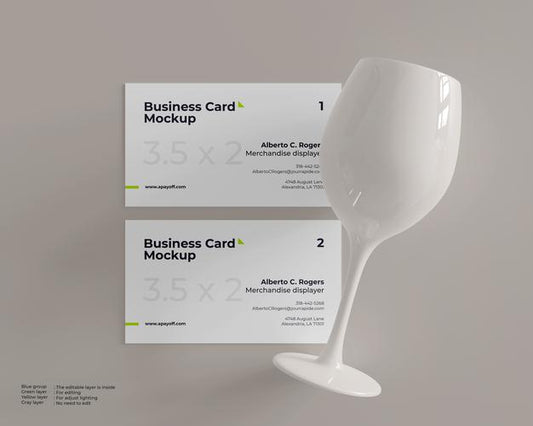 Free Business Card Mockup With Wine Glass Ceramic Psd