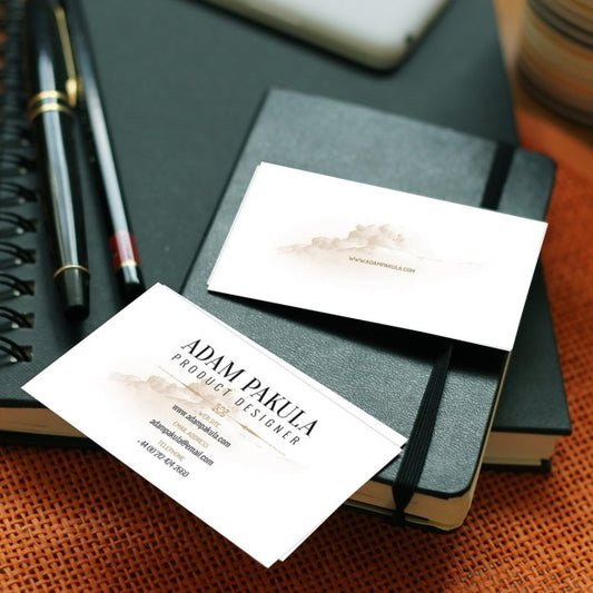 Free Business Card Mockups with Notebook and Pens
