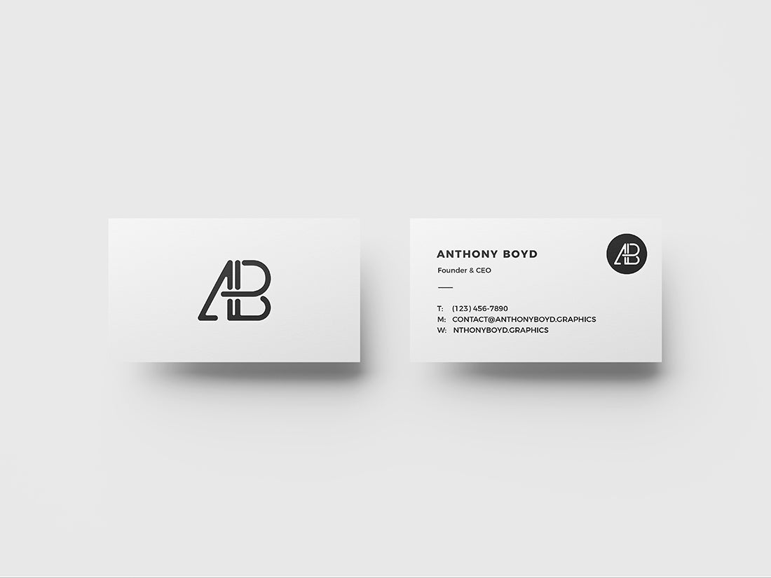 Free Business Card Top View Mockup