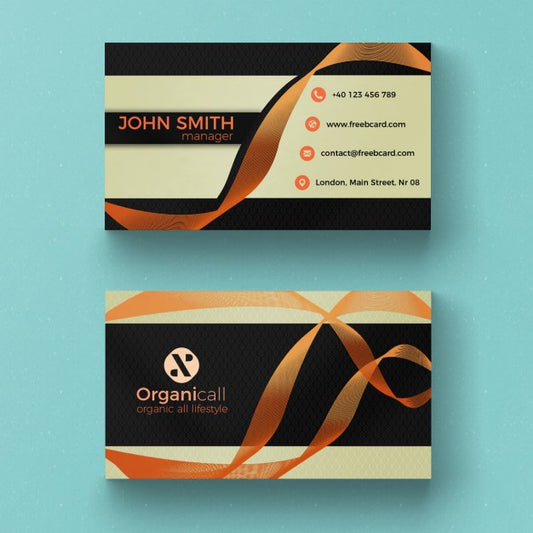 Free Business Card With Orange Ribbon Psd