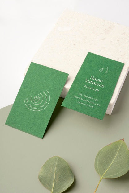 Free Business Cards Arrangement With Leaves Psd