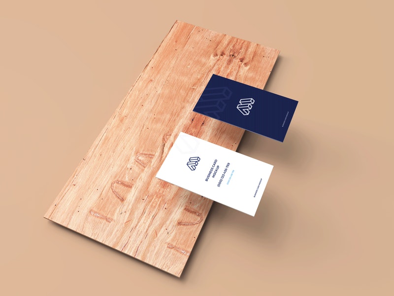 Free Business Cards Mockup Above Plank