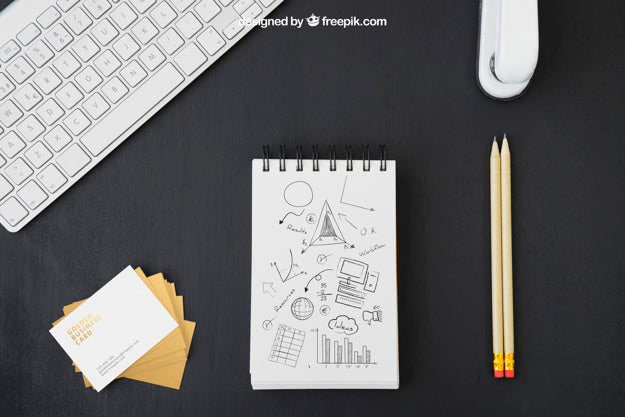 Free Business Cards, Office Desk And Pencil Drawings Psd