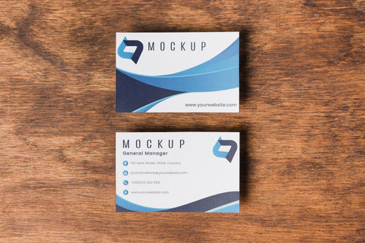 Free Business Cards On Wooden Background Top View Psd