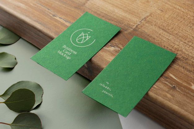 Free Business Cards On Wooden Board High Angle Psd
