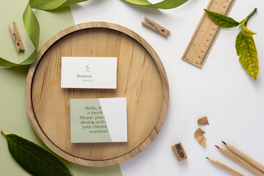 Free Business Cards On Wooden Board Top View Psd