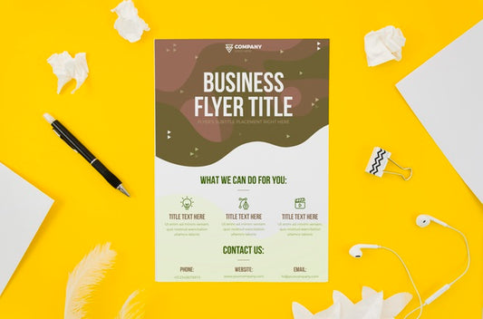 Free Business Flyer Mock-Up On Yellow Background Psd