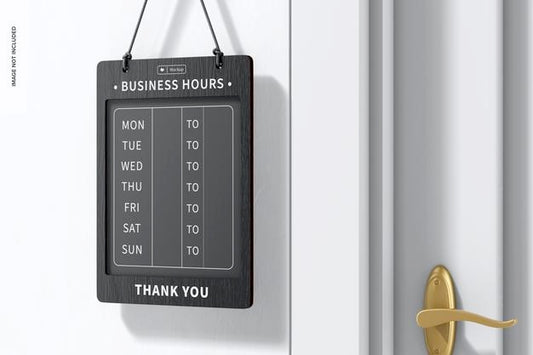 Free Business Hours Board Mockup, Right View Psd