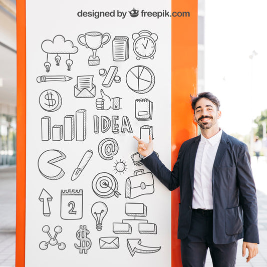 Free Business Mockup With Man In Front Of Board Psd