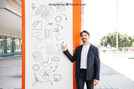 Free Business Mockup With Smiling Man Psd