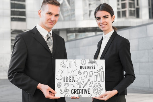 Free Business People Holding Paper Mockup Psd