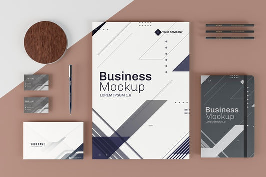 Free Business Stationery Mock-Up Arrangement Top View Psd