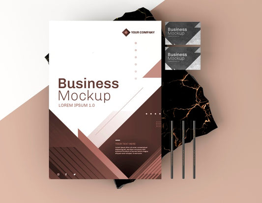 Free Business Stationery Mock-Up Poster Top View Psd