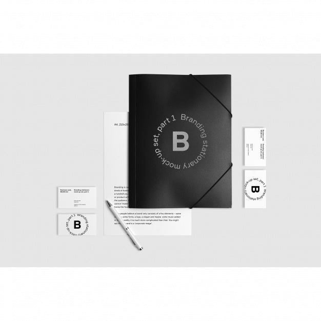 Free Business Stationery Mock Up With Black Folder On White Background Psd