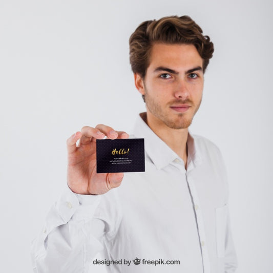 Free Businessman Showing Business Card Psd