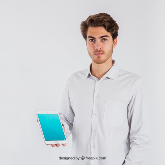 Free Businessman Showing Tablet Psd