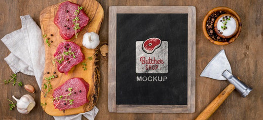 Free Butcher Shop Mock-Up Top View Psd