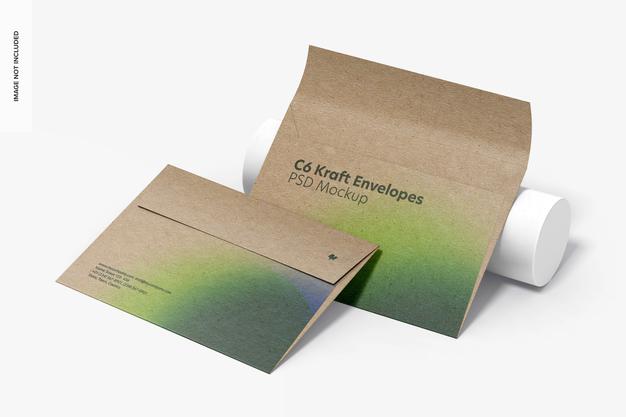 Free C6 Kraft Envelopes Mockup, Perspective Psd