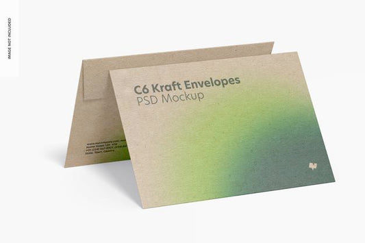 Free C6 Kraft Envelopes Mockup, Right View Psd