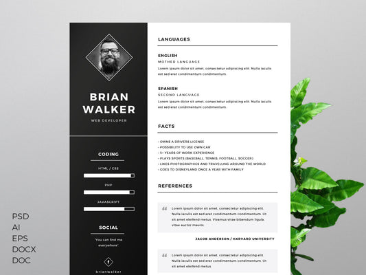 Free Clean Modern Minimal CV Resume Template in Photoshop (PSD), Illustrator (AI) and Microsoft Word (DOC, DOCX) Formats
