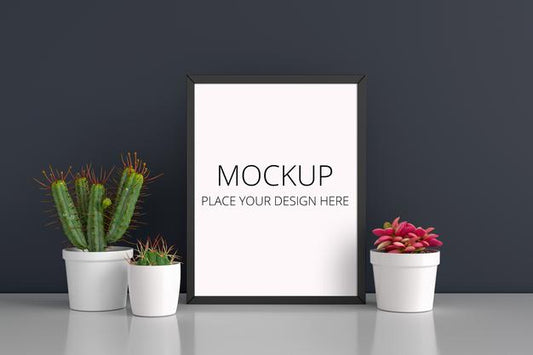 Free Cactus And Succulent Pot Plant With Frame Mockup Psd