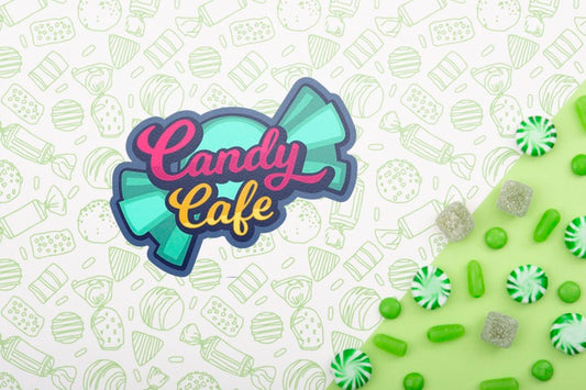 Free Candy Cafe And Arrangement Of Green Candies And Drops Psd