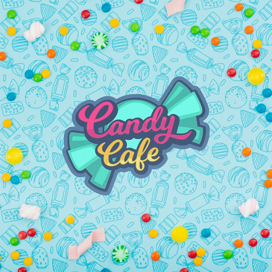 Free Candy Cafe Logo Surrounded By Variety Of Candies Psd