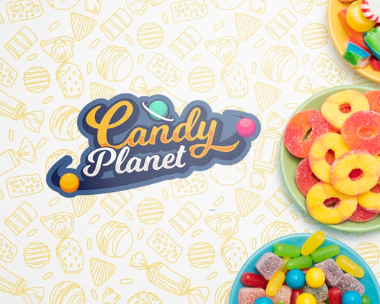 Free Candy Planet And Plates Filled With Candies Psd